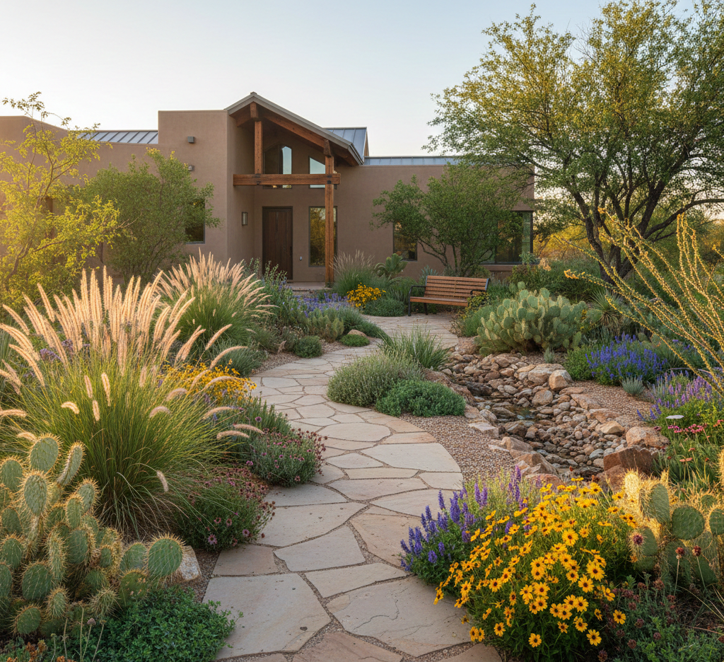 Beautiful residential landscape design with native plants